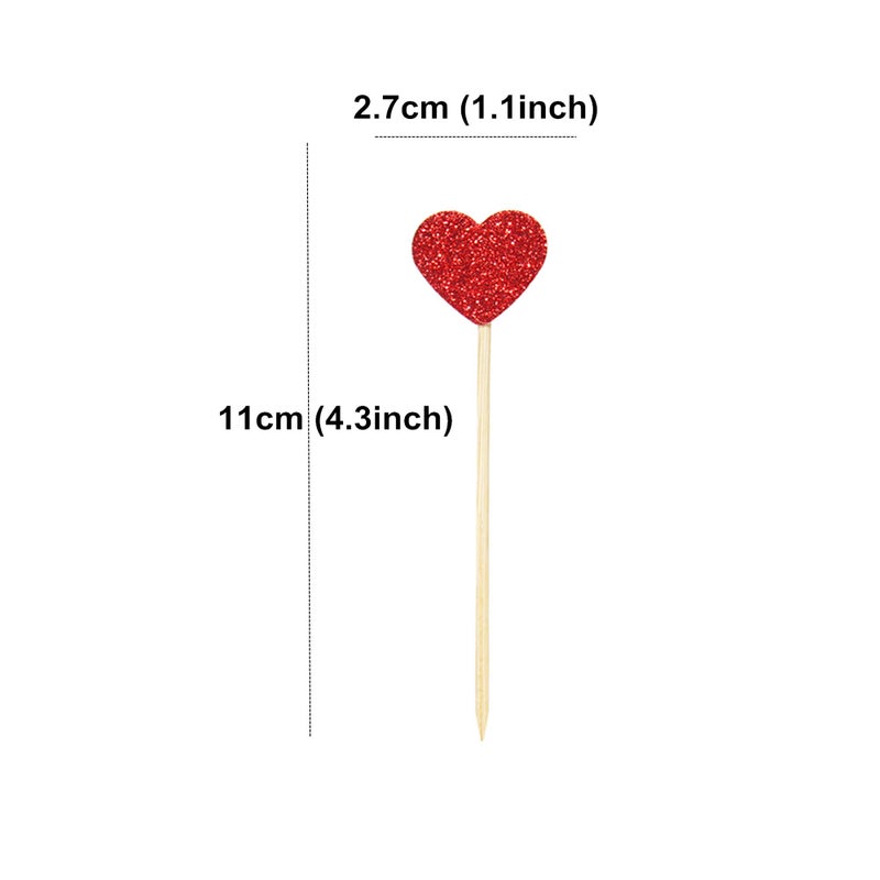 Ercadio Glitter Heart Cupcake Toppers Picks for Sweet Love Theme Wedding Engagement Bridal Shower Party Cake Decors 40 Pack Red - Image 2